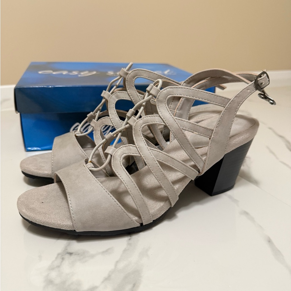 easy street Light Taupe Strappy Block Heel Sandals